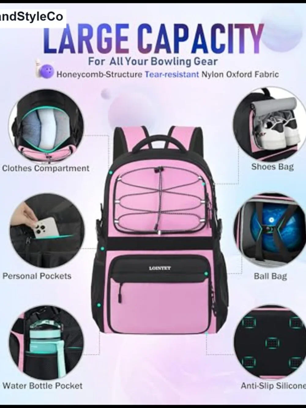Bowling Ball Backpack with Shoe Tote Bag, Padded Ball Holder, Waterproof Nylon,